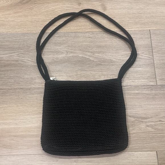 The Sak Crochet Black Zip Up Double Over Shoulder Bag Handbag Purse Boho Indie - Picture 4 of 7